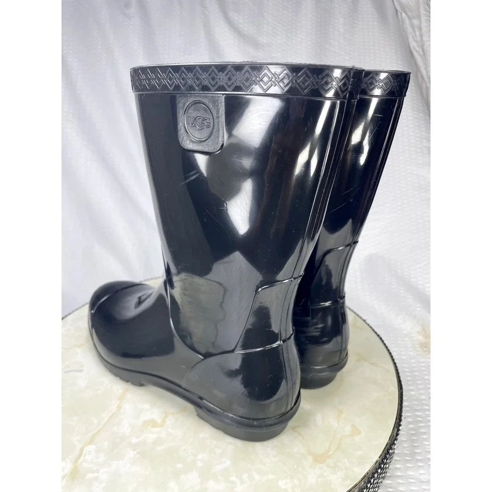 UGG Shaye Glossy Waterproof Rain Boots Womens 8 Black Rubber Outdoor Winter Shoe